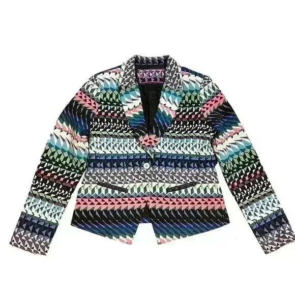 Robert Graham Women’s Blazer Size 6 Colorful Geometric Print Fun Bright Career - Picture 1 of 11